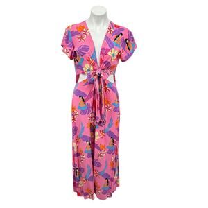 XIX Palms Kohala Cut Out Maxi Hawaii Dress L Womens Pink Tropical Resort Beach